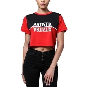 Artistix Colorblocked Red & Black T-Shirt XS - Trendy Top